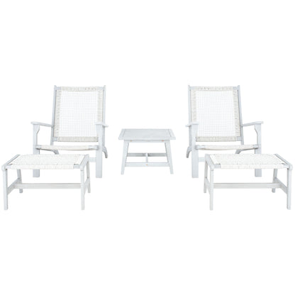 SAFAVIEH Chantelle Outdoor Living, set di 2 sedie e sgabelli in legno massello (include tavolino) - 26L x 35P x 33A