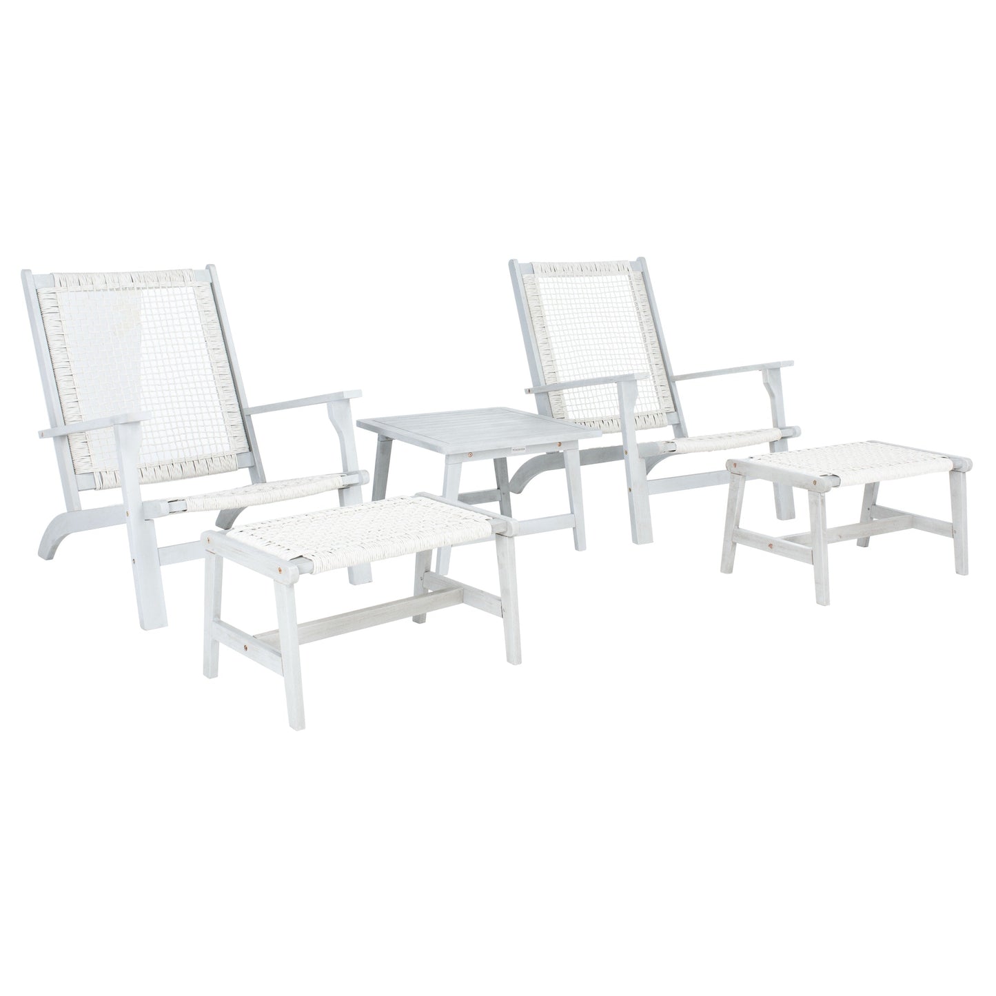 SAFAVIEH Chantelle Outdoor Living, set di 2 sedie e sgabelli in legno massello (include tavolino) - 26L x 35P x 33A