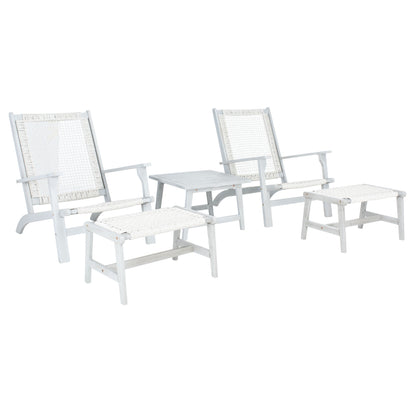 SAFAVIEH Chantelle Outdoor Living, set di 2 sedie e sgabelli in legno massello (include tavolino) - 26L x 35P x 33A