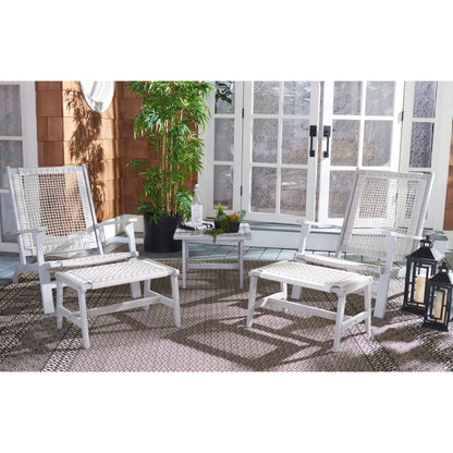 SAFAVIEH Chantelle Outdoor Living, set di 2 sedie e sgabelli in legno massello (include tavolino) - 26L x 35P x 33A