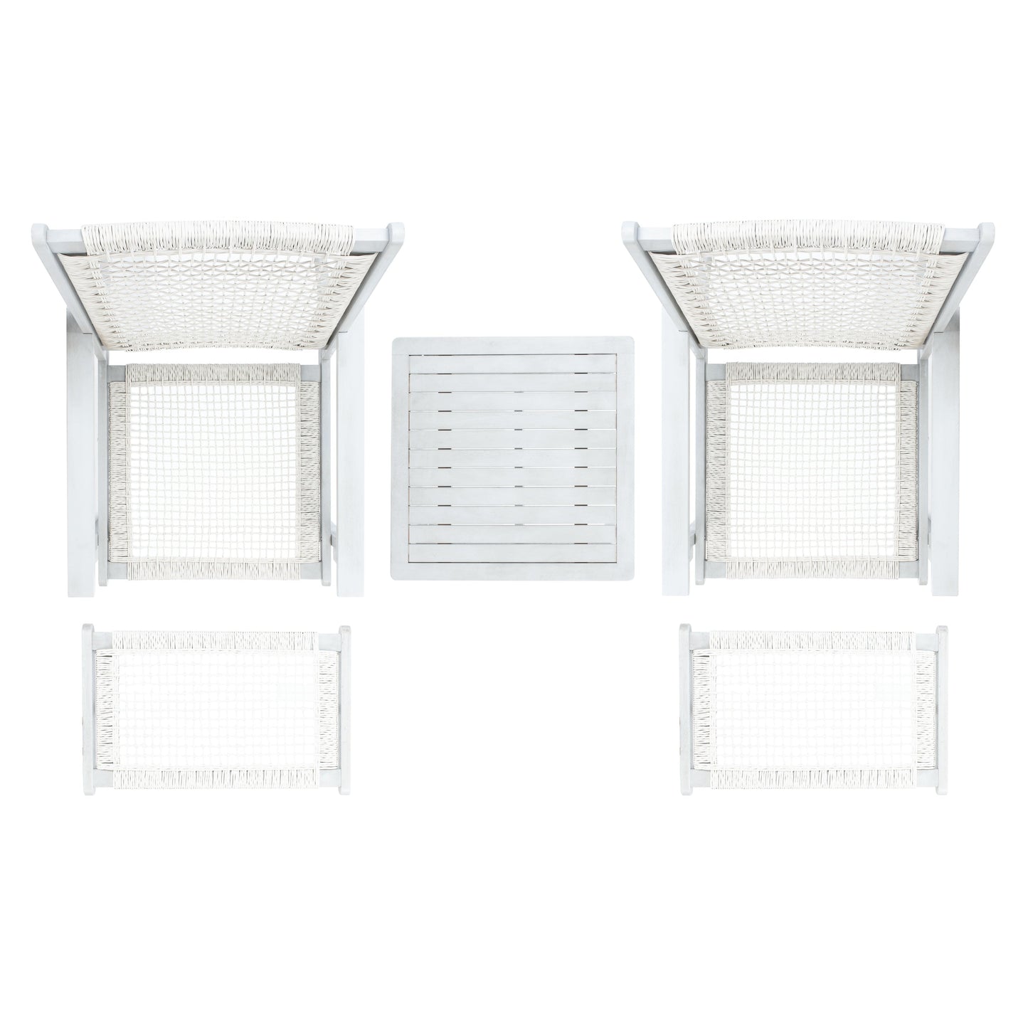 SAFAVIEH Chantelle Outdoor Living, set di 2 sedie e sgabelli in legno massello (include tavolino) - 26L x 35P x 33A