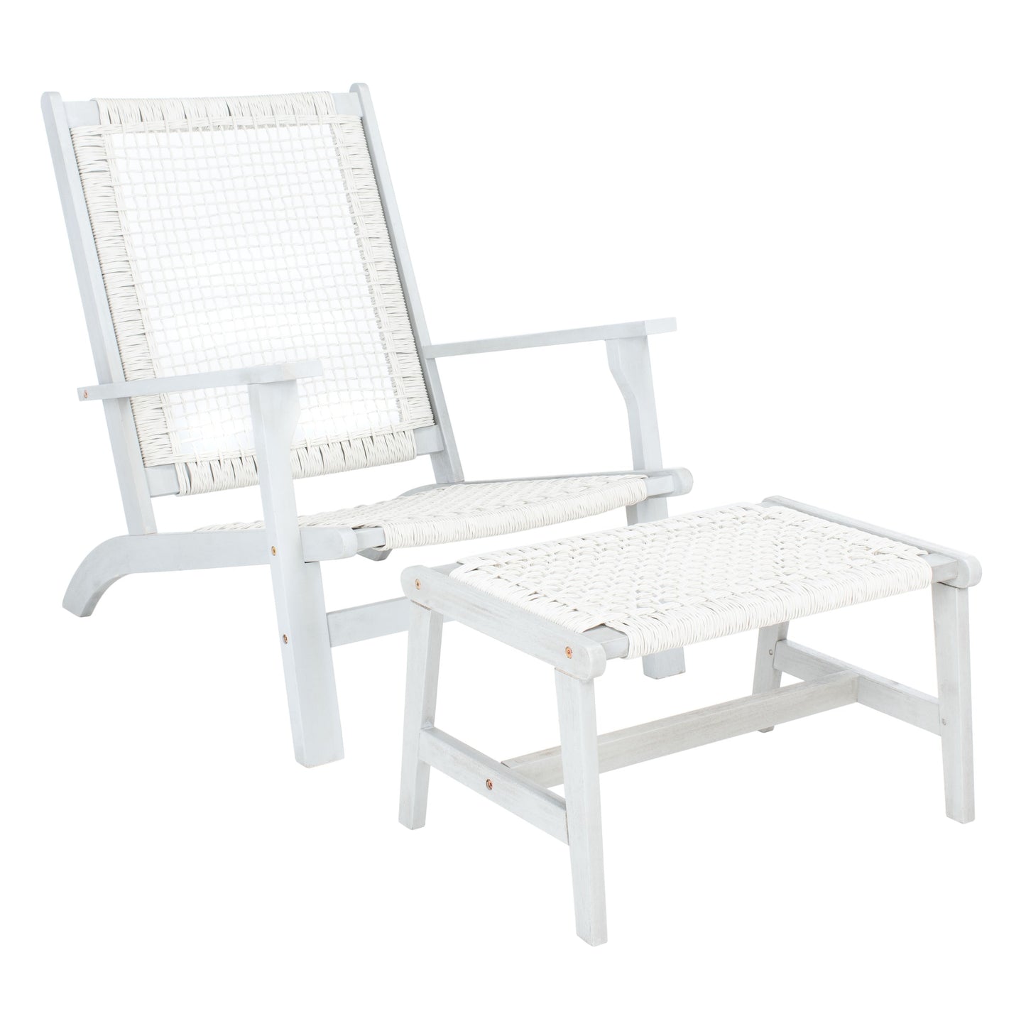 SAFAVIEH Chantelle Outdoor Living, set di 2 sedie e sgabelli in legno massello (include tavolino) - 26L x 35P x 33A