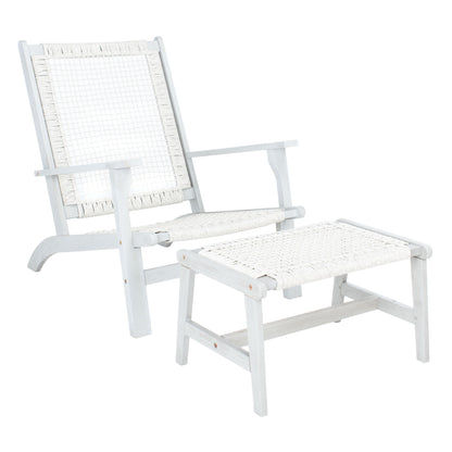 SAFAVIEH Chantelle Outdoor Living, set di 2 sedie e sgabelli in legno massello (include tavolino) - 26L x 35P x 33A