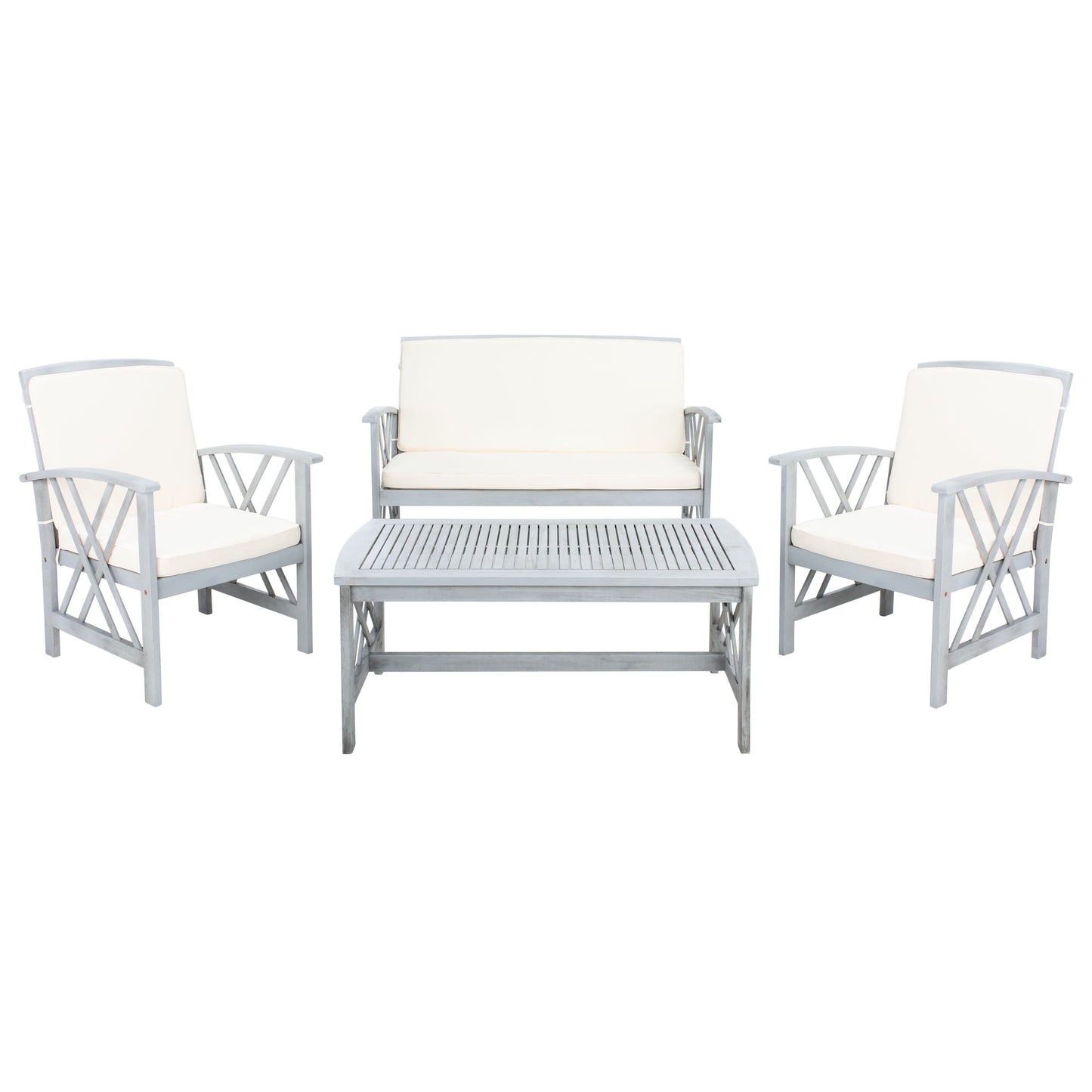 SAFAVIEH Fontana, set da esterno per conversazione in legno massello di acacia, 4 pezzi - 47L x 26P x 33A