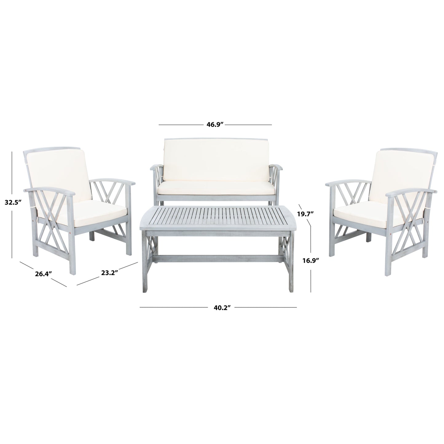 SAFAVIEH Fontana, set da esterno per conversazione in legno massello di acacia, 4 pezzi - 47L x 26P x 33A