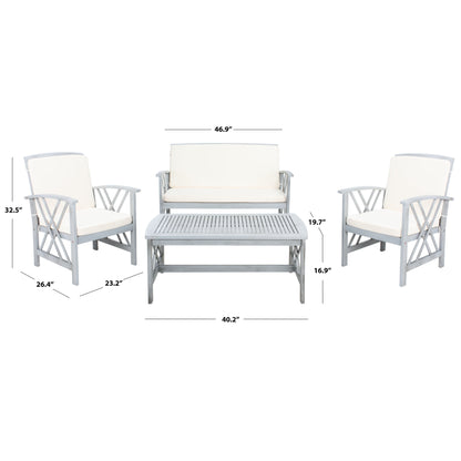 SAFAVIEH Fontana, set da esterno per conversazione in legno massello di acacia, 4 pezzi - 47L x 26P x 33A