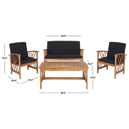 SAFAVIEH Fontana, set da esterno per conversazione in legno massello di acacia, 4 pezzi - 47L x 26P x 33A