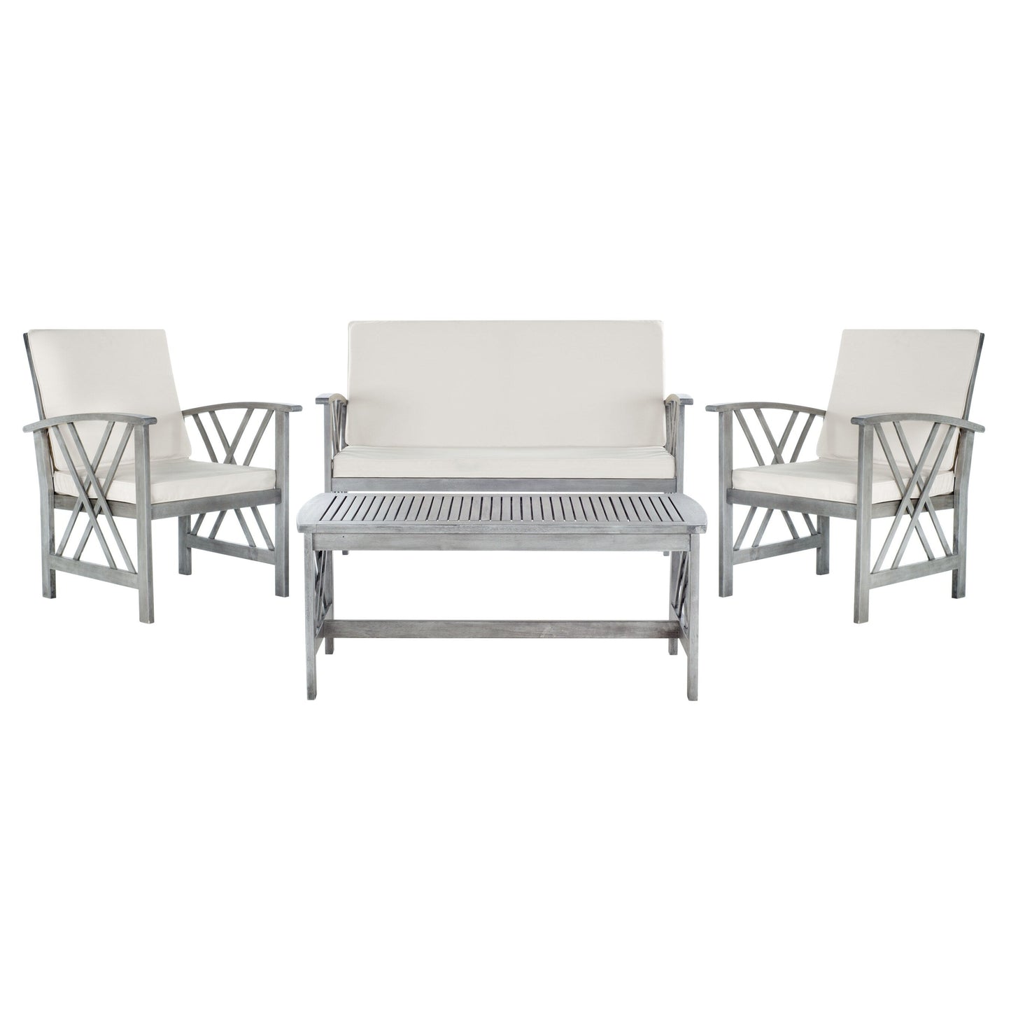 SAFAVIEH Fontana, set da esterno per conversazione in legno massello di acacia, 4 pezzi - 47L x 26P x 33A