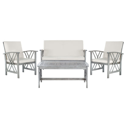 SAFAVIEH Fontana, set da esterno per conversazione in legno massello di acacia, 4 pezzi - 47L x 26P x 33A