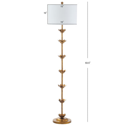 Lampada da terra a LED in foglia d'oro SAFAVIEH Lighting Doretha da 64 pollici - 15 x 15 x 63,5 - Oro antico - 15W x 15D x 64H