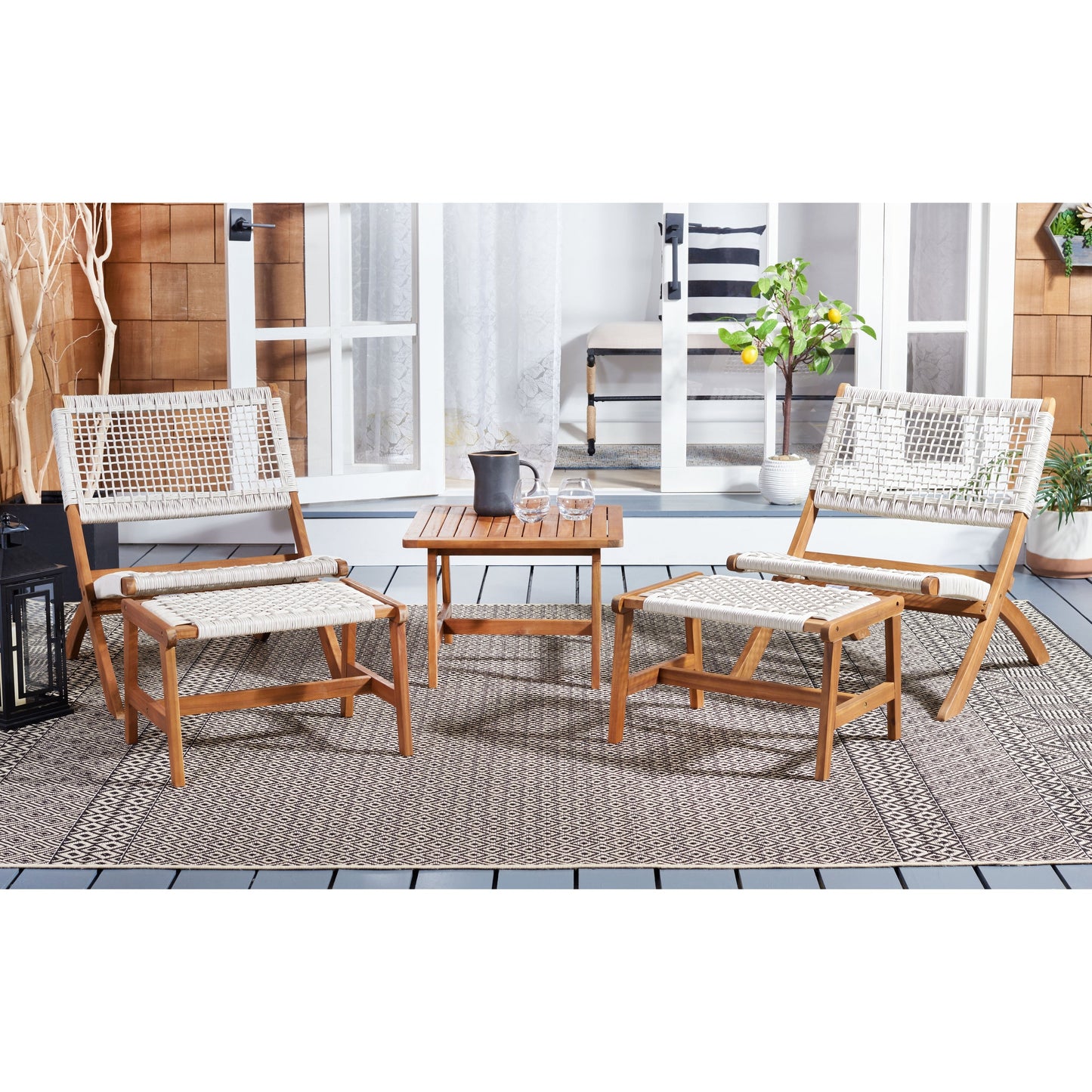SAFAVIEH Lissy Acacia/Set tavolo e sedia da esterno in corda - 24L x 28P x 31A