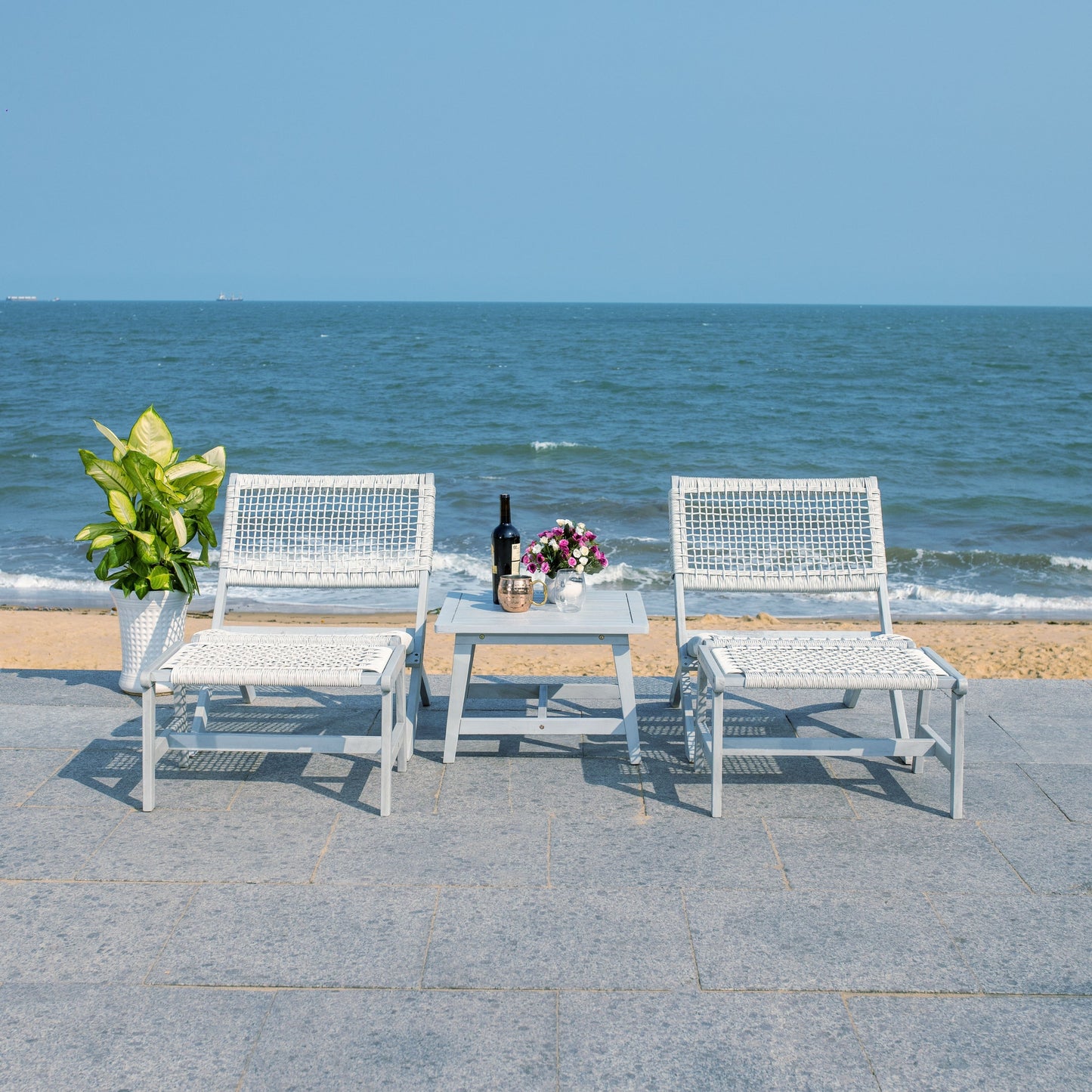 SAFAVIEH Lissy Acacia/Set tavolo e sedia da esterno in corda - 24L x 28P x 31A