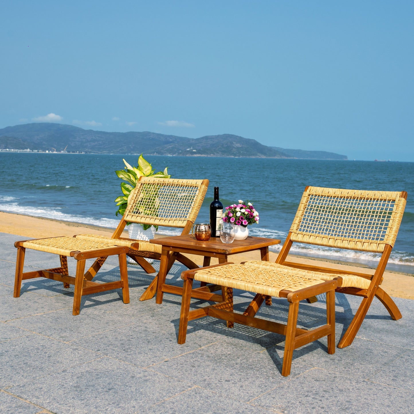 SAFAVIEH Lissy Acacia/Set tavolo e sedia da esterno in corda - 24L x 28P x 31A