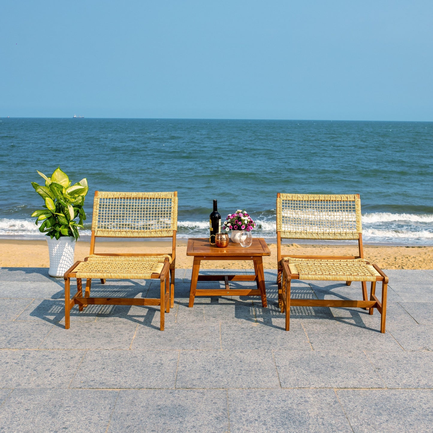 SAFAVIEH Lissy Acacia/Set tavolo e sedia da esterno in corda - 24L x 28P x 31A