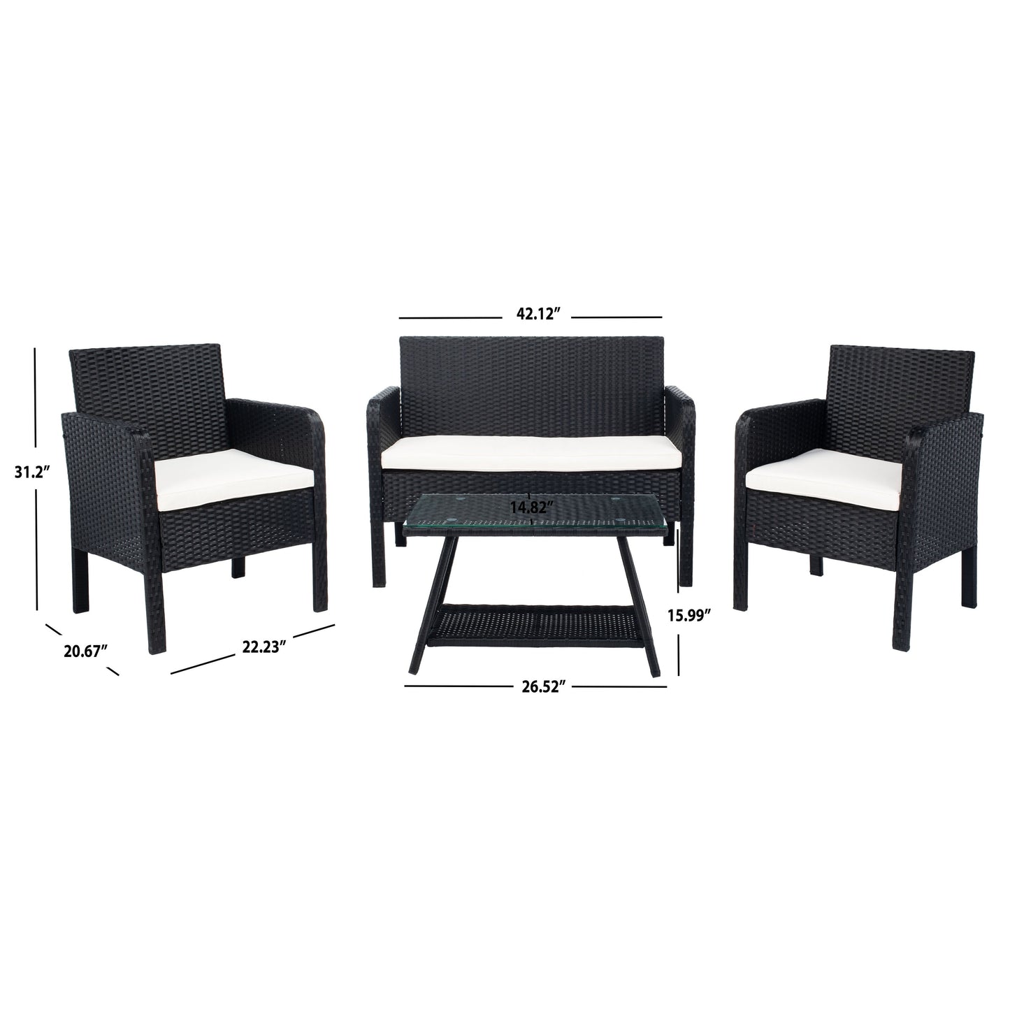 Set da conversazione per patio SAFAVIEH Outdoor Aboka in vimini/acciaio, 4 pezzi - 42L x 21P x 31A
