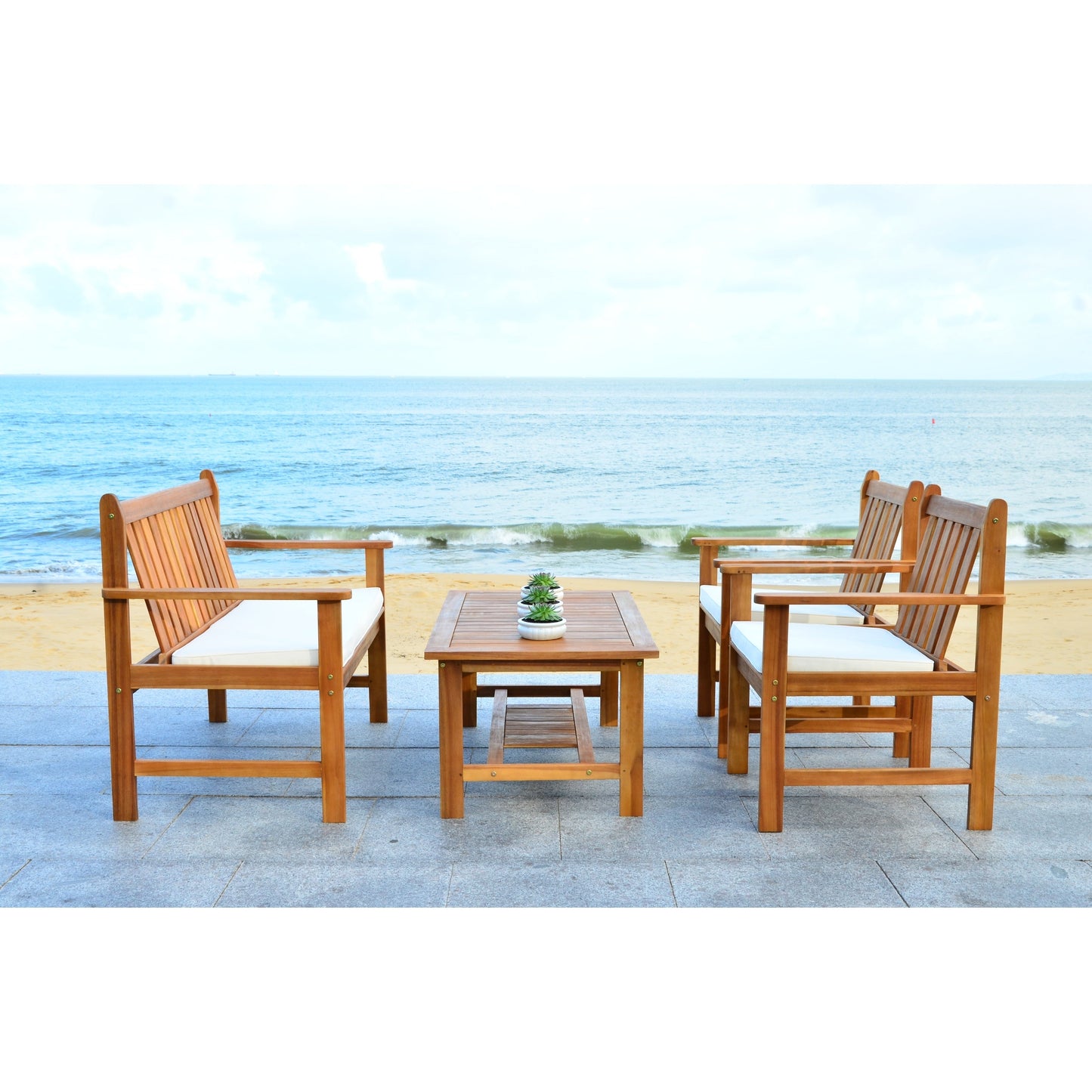 Set di mobili da esterno SAFAVIEH Ainsley in legno di acacia, 4 pezzi - 44L x 34P x 25A