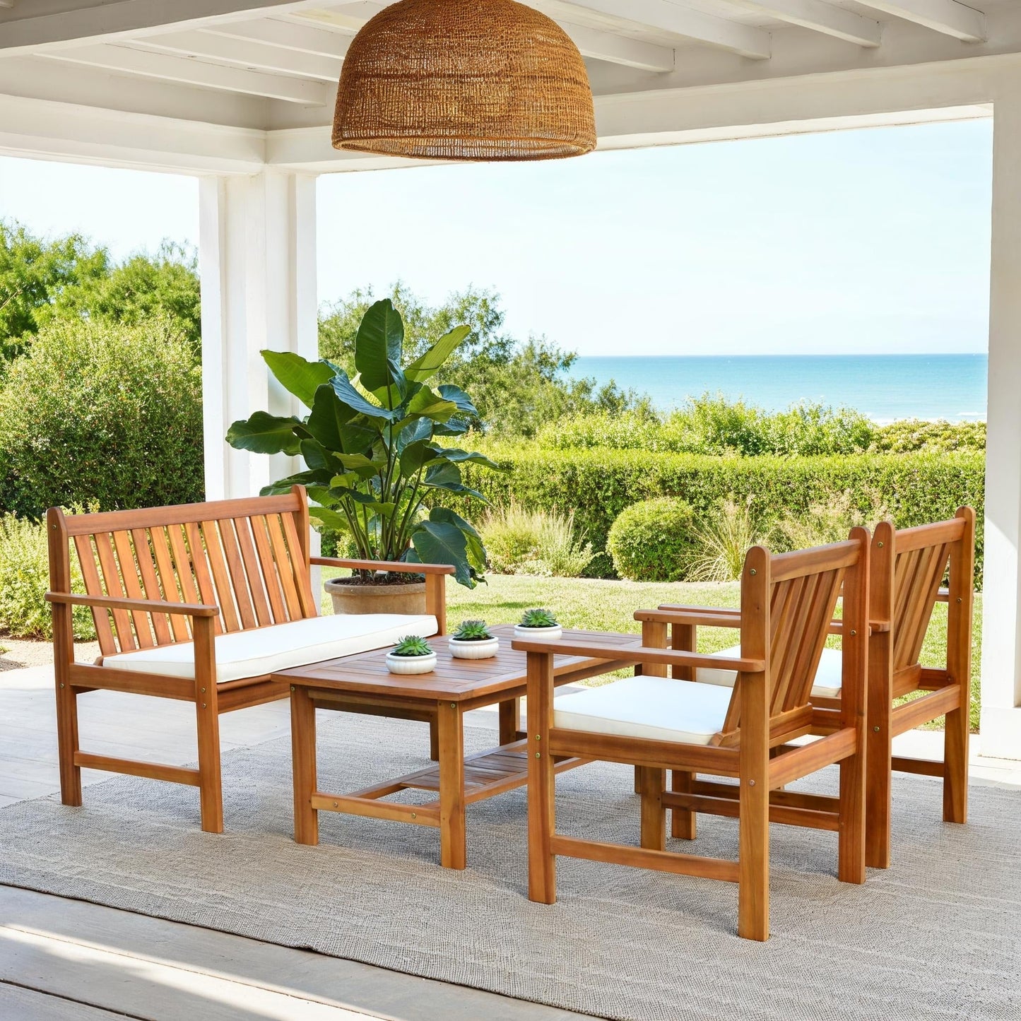 Set di mobili da esterno SAFAVIEH Ainsley in legno di acacia, 4 pezzi - 44L x 34P x 25A