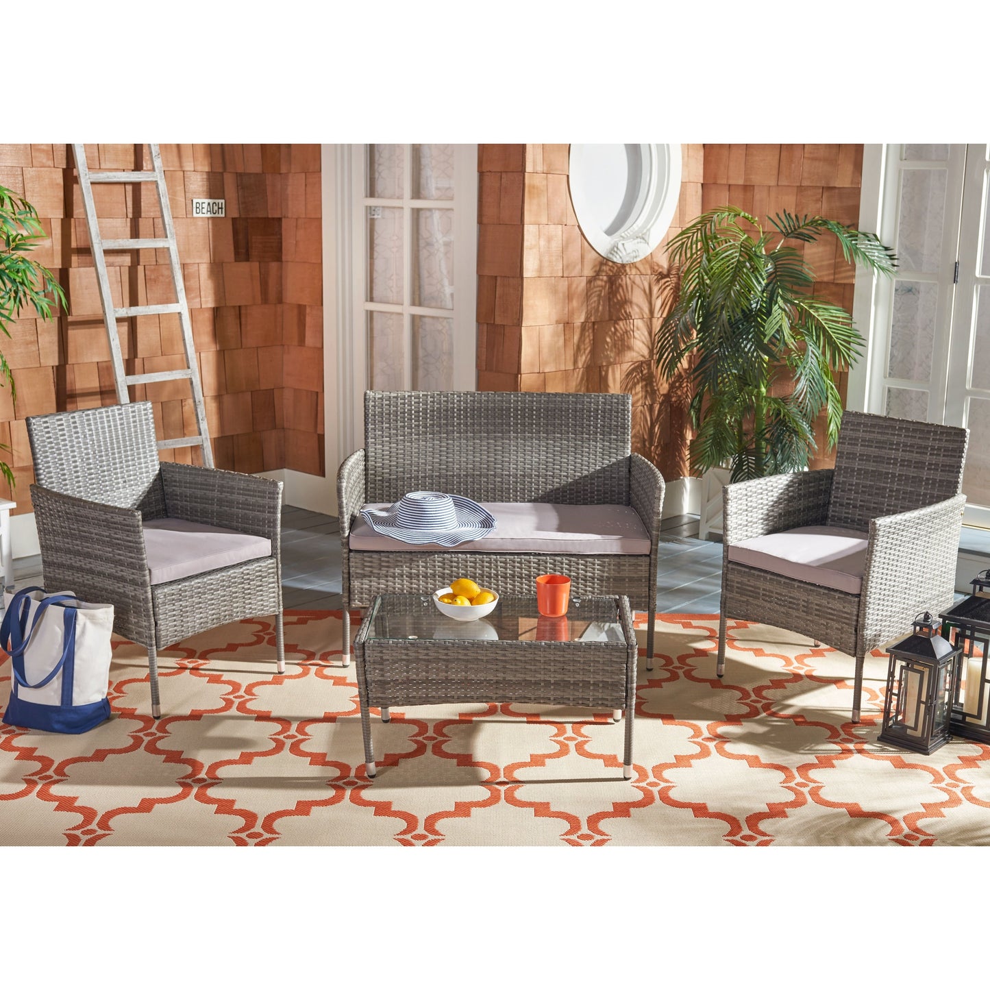 Set da conversazione per patio SAFAVIEH Outdoor Amiyah da 4 pezzi - 24Lx16Px15A