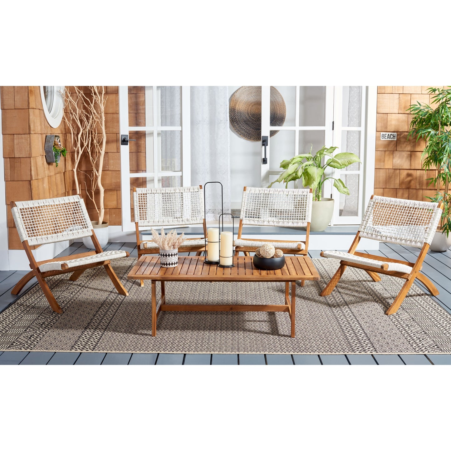 Set da caffè da esterno SAFAVIEH Blaze in legno di acacia da 5 pezzi - 22L x 45P x 15A