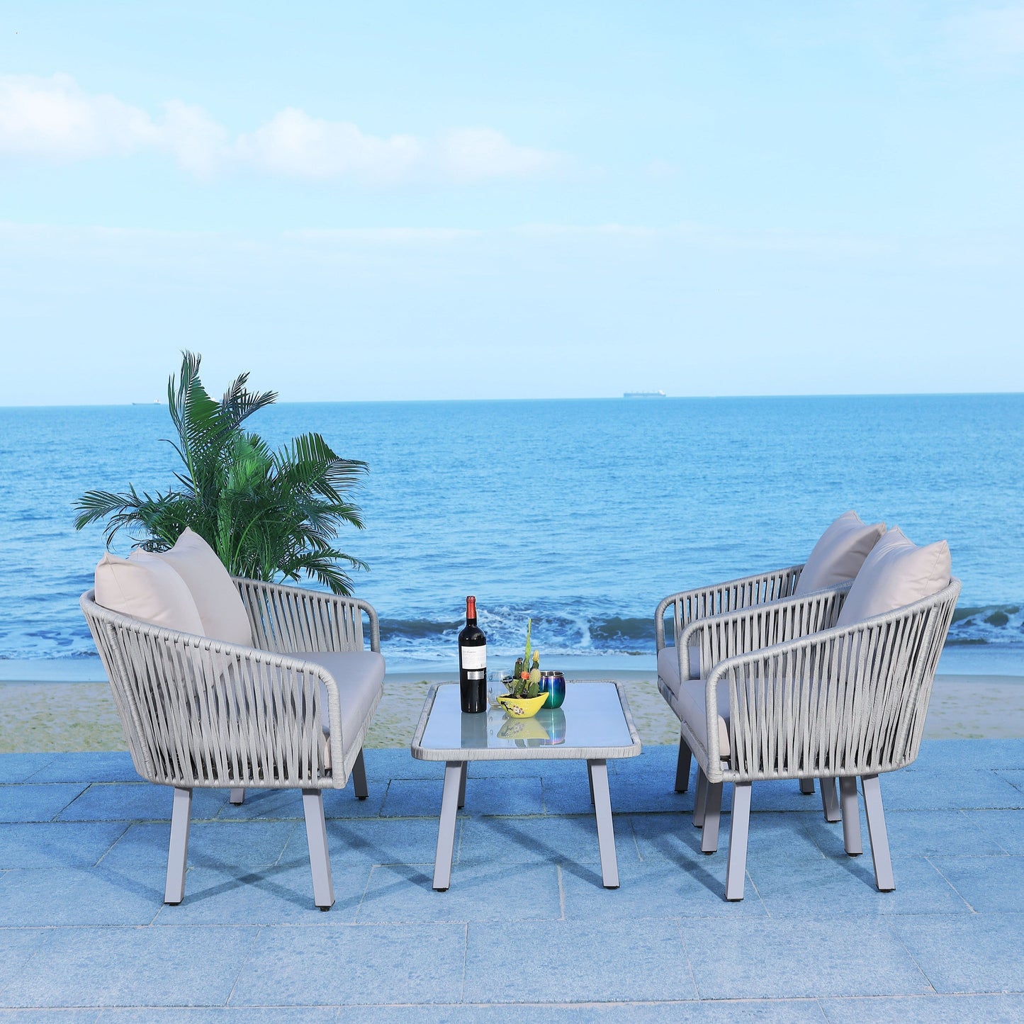 Set da patio in corda SAFAVIEH Outdoor Endorina da 4 pezzi - 54L x 30P x 28A