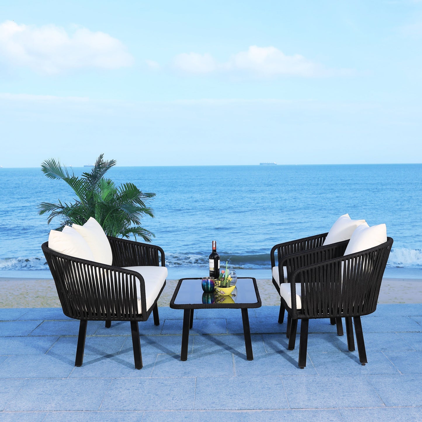 Set da patio in corda SAFAVIEH Outdoor Endorina da 4 pezzi - 54L x 30P x 28A