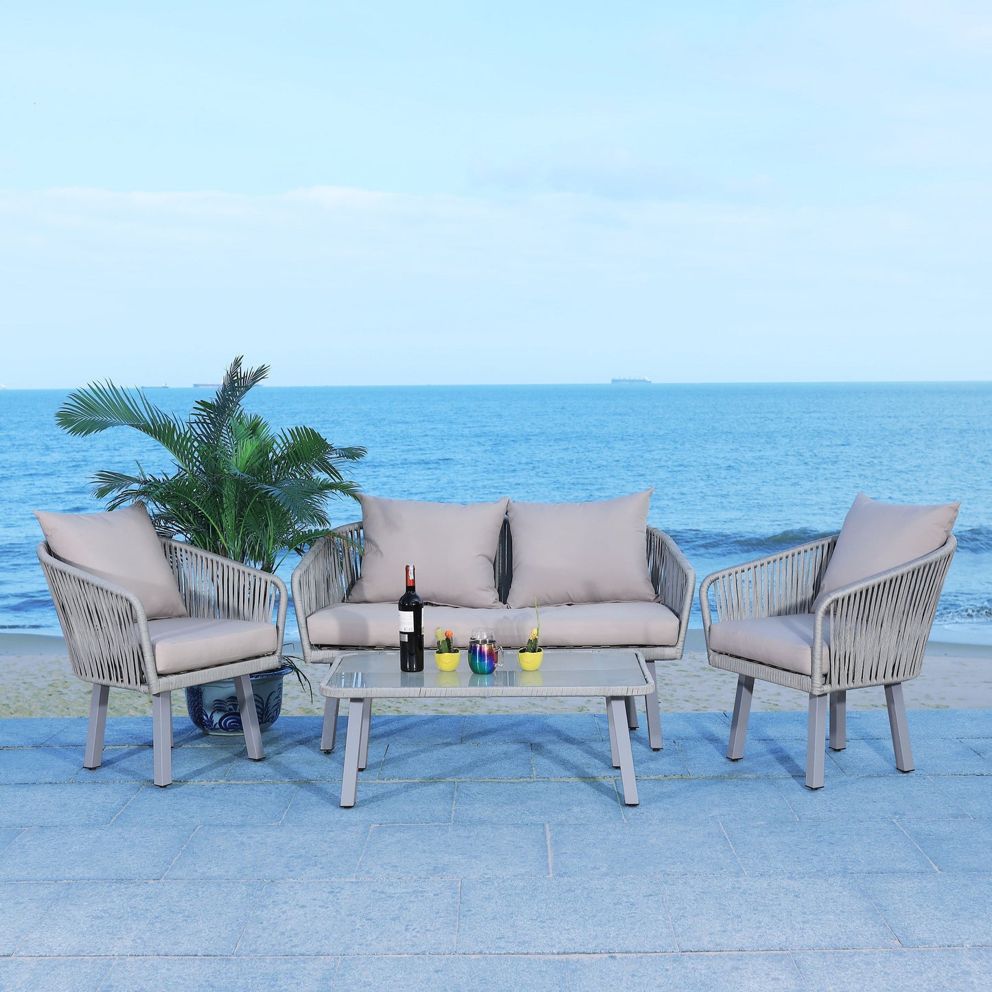 Set da patio in corda SAFAVIEH Outdoor Endorina da 4 pezzi - 54L x 30P x 28A
