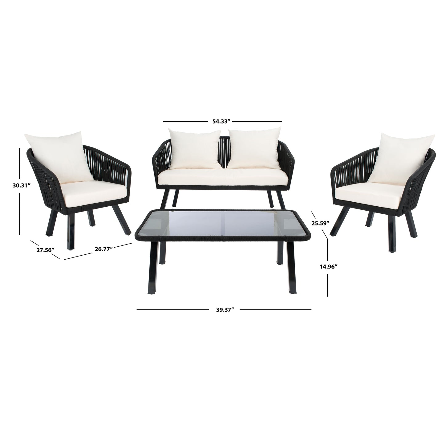 Set da patio in corda SAFAVIEH Outdoor Endorina da 4 pezzi - 54L x 30P x 28A