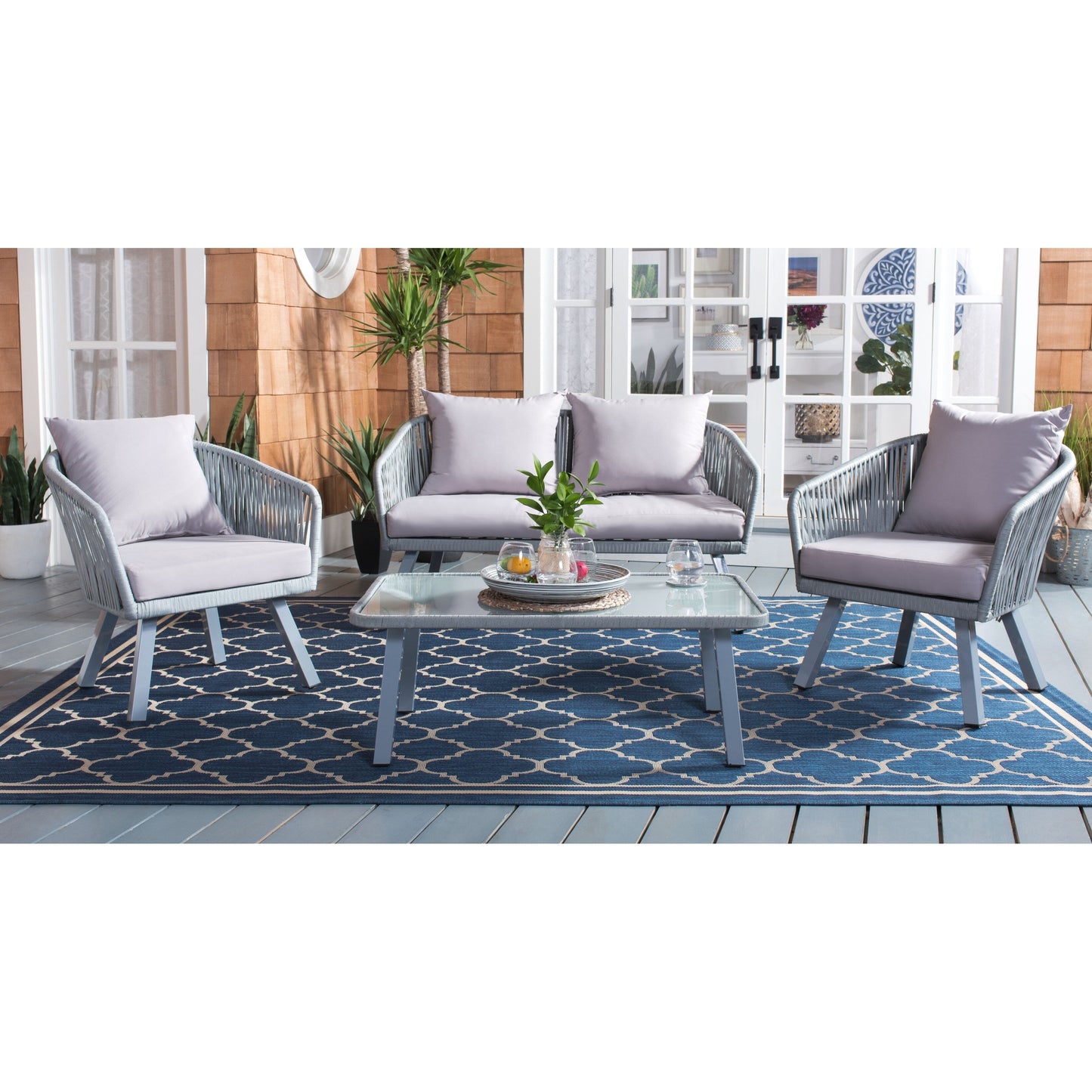 Set da patio in corda SAFAVIEH Outdoor Endorina da 4 pezzi - 54L x 30P x 28A