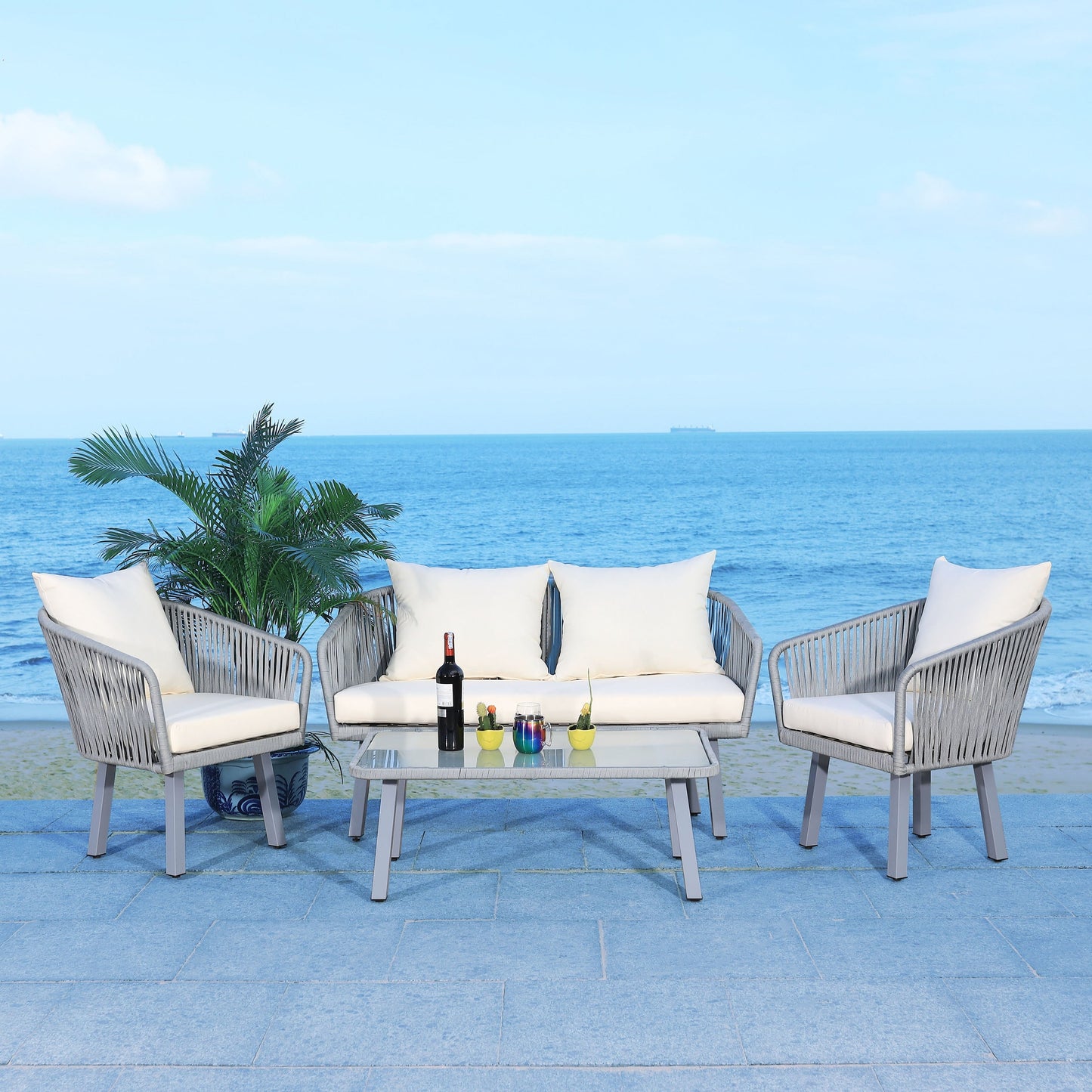 Set da patio in corda SAFAVIEH Outdoor Endorina da 4 pezzi - 54L x 30P x 28A