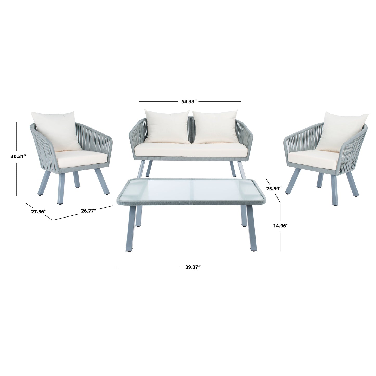 Set da patio in corda SAFAVIEH Outdoor Endorina da 4 pezzi - 54L x 30P x 28A