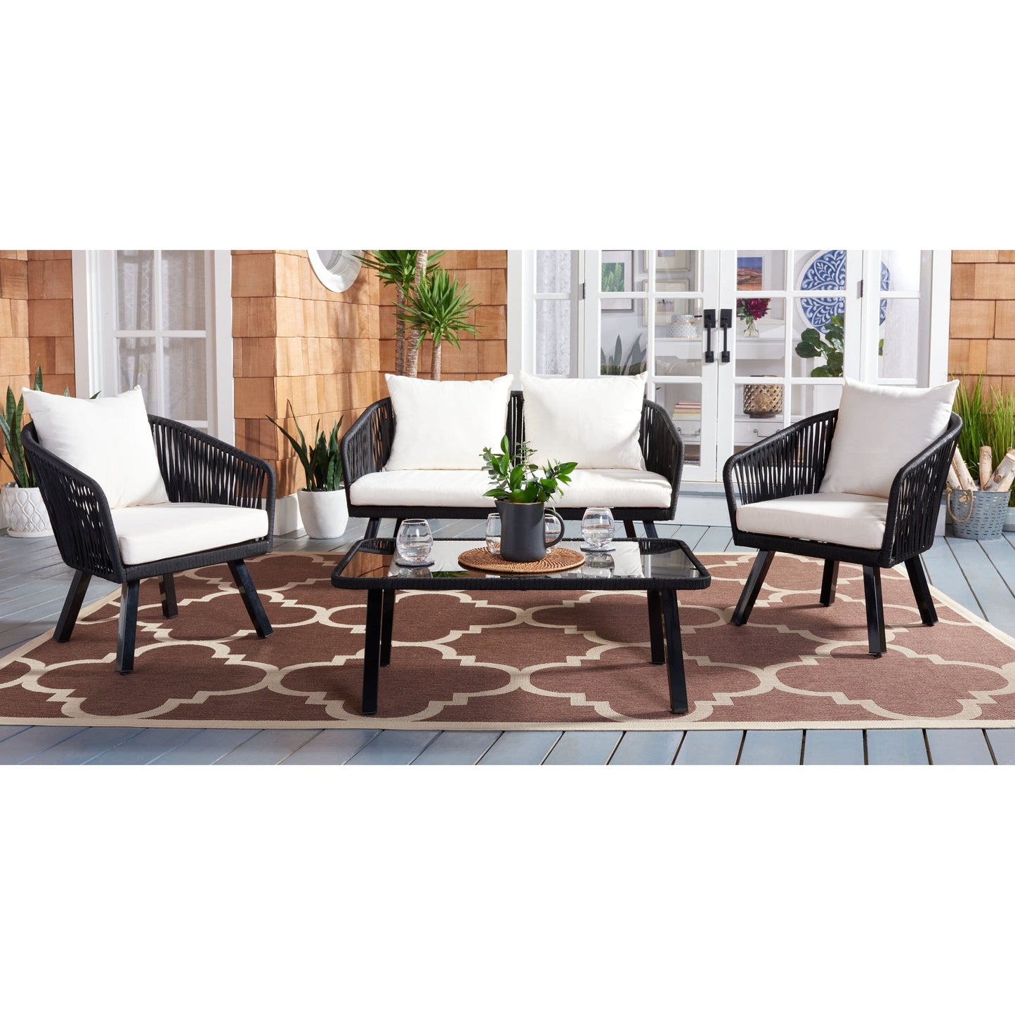 Set da patio in corda SAFAVIEH Outdoor Endorina da 4 pezzi - 54L x 30P x 28A