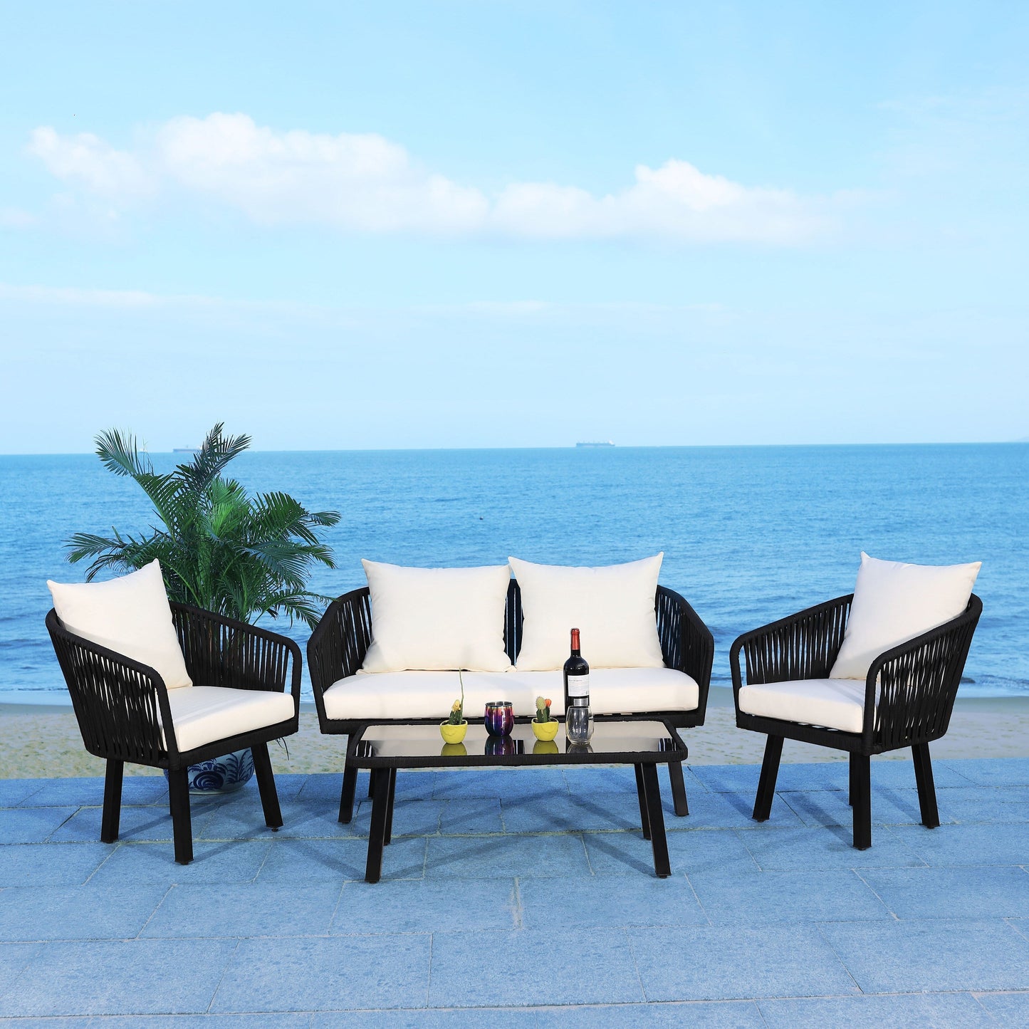 Set da patio in corda SAFAVIEH Outdoor Endorina da 4 pezzi - 54L x 30P x 28A