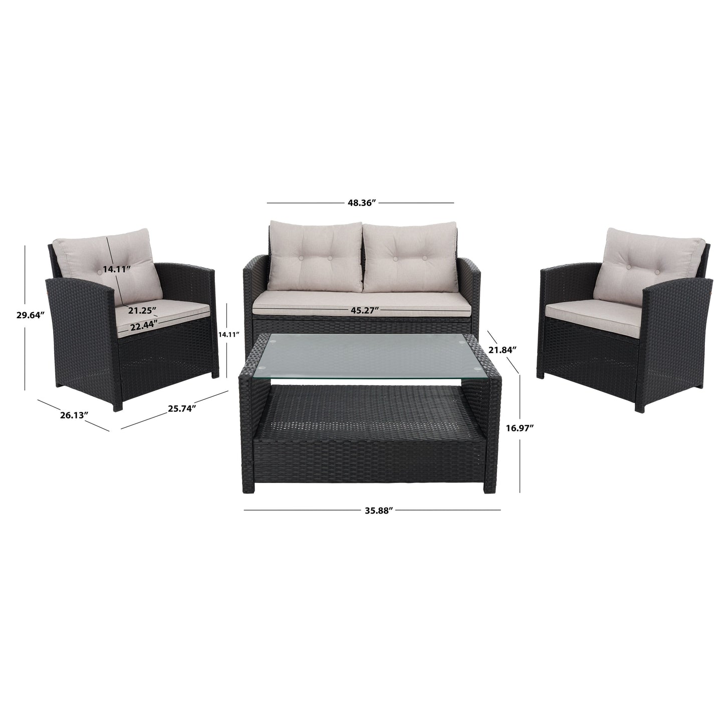 Set da giardino per conversazione SAFAVIEH Outdoor Eranda da 4 pezzi - 48L x 30P x 26A