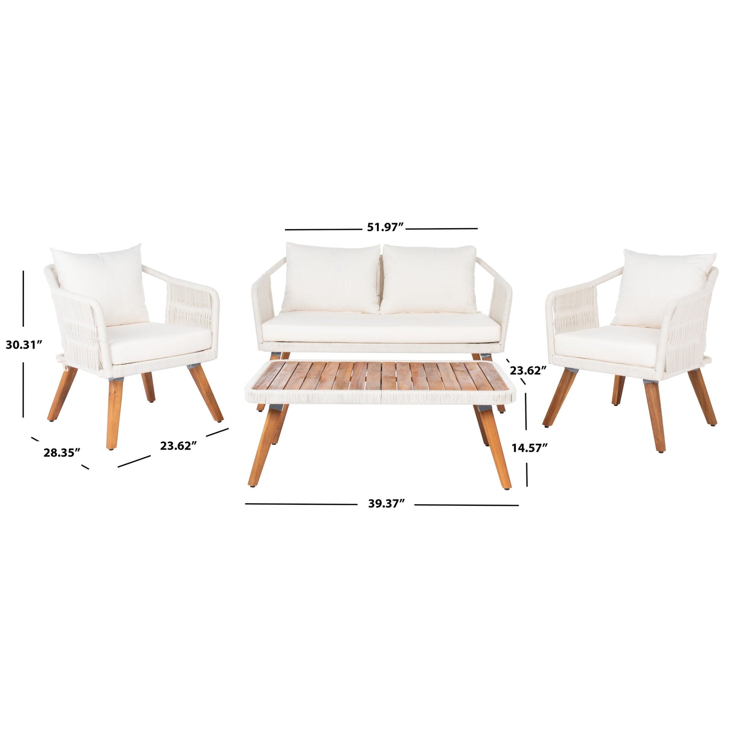 Set da giardino SAFAVIEH Jaliyah in corda grigia, 4 pezzi - 39Lx24Px15A