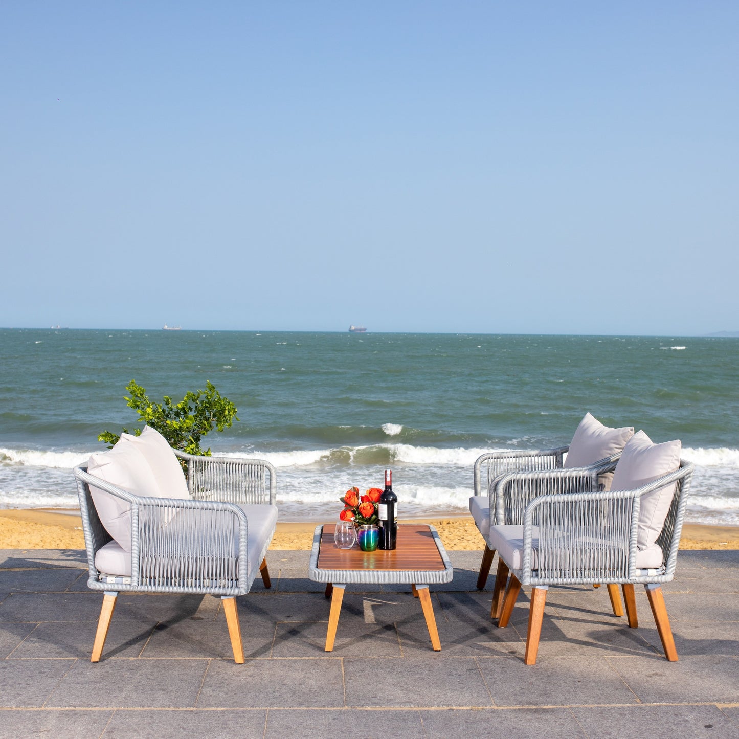 Set da giardino SAFAVIEH Jaliyah in corda grigia, 4 pezzi - 39Lx24Px15A