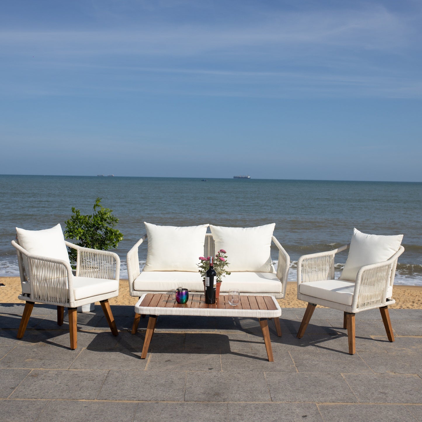 Set da giardino SAFAVIEH Jaliyah in corda grigia, 4 pezzi - 39Lx24Px15A