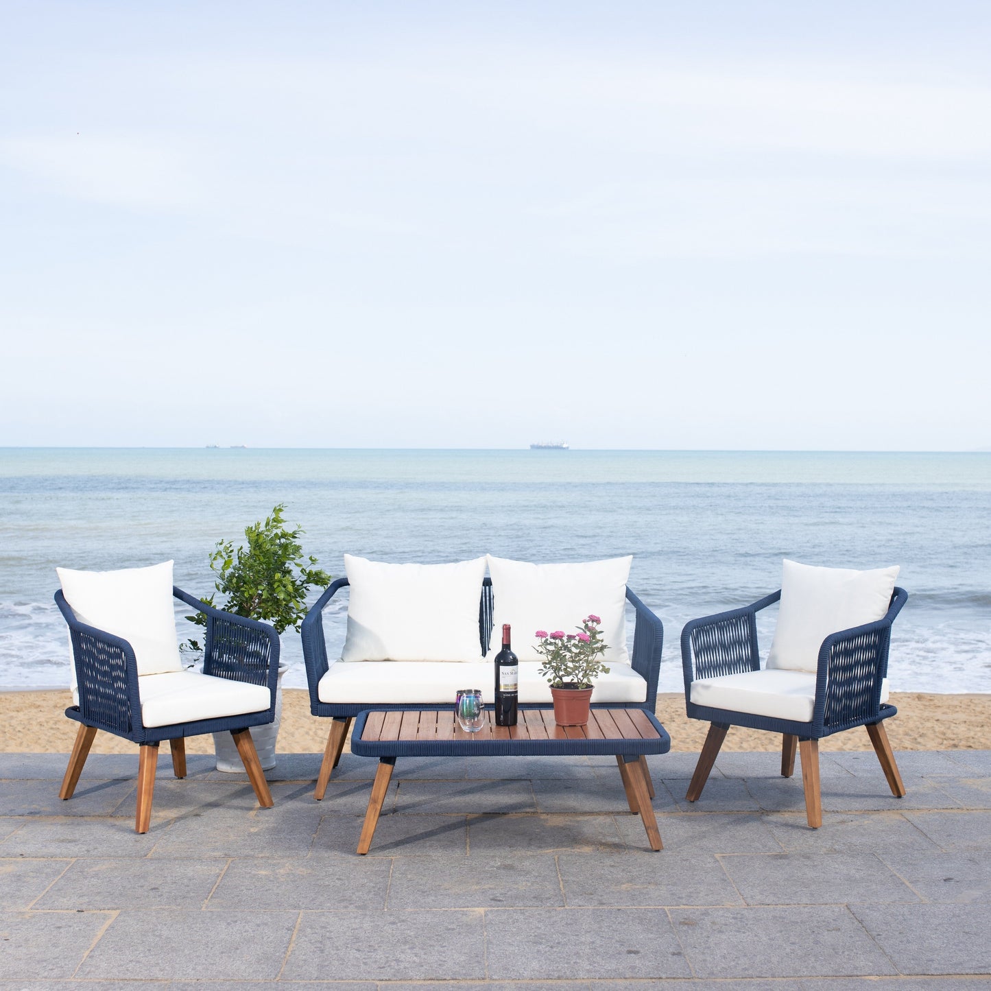 Set da giardino SAFAVIEH Jaliyah in corda grigia, 4 pezzi - 39Lx24Px15A