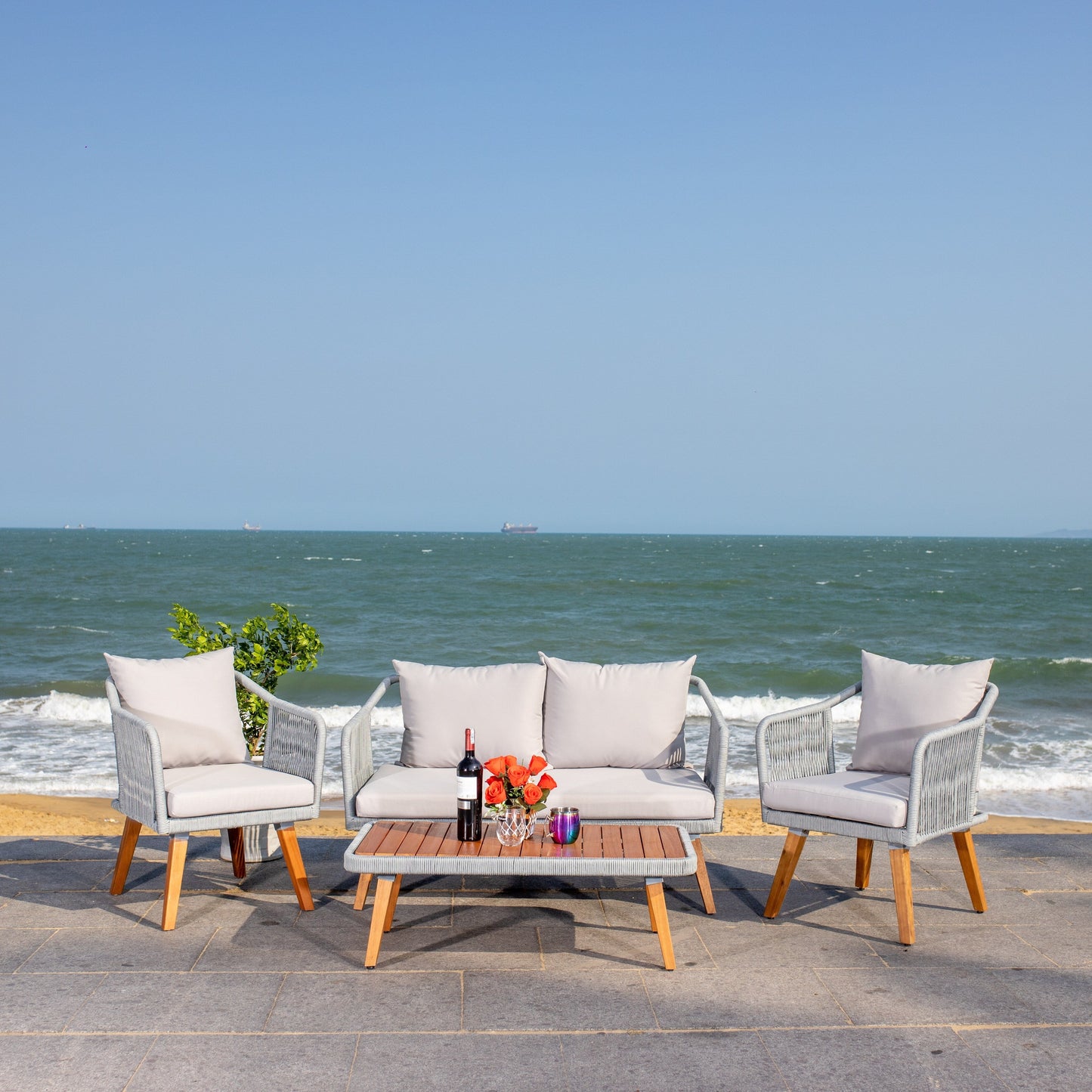 Set da giardino SAFAVIEH Jaliyah in corda grigia, 4 pezzi - 39Lx24Px15A