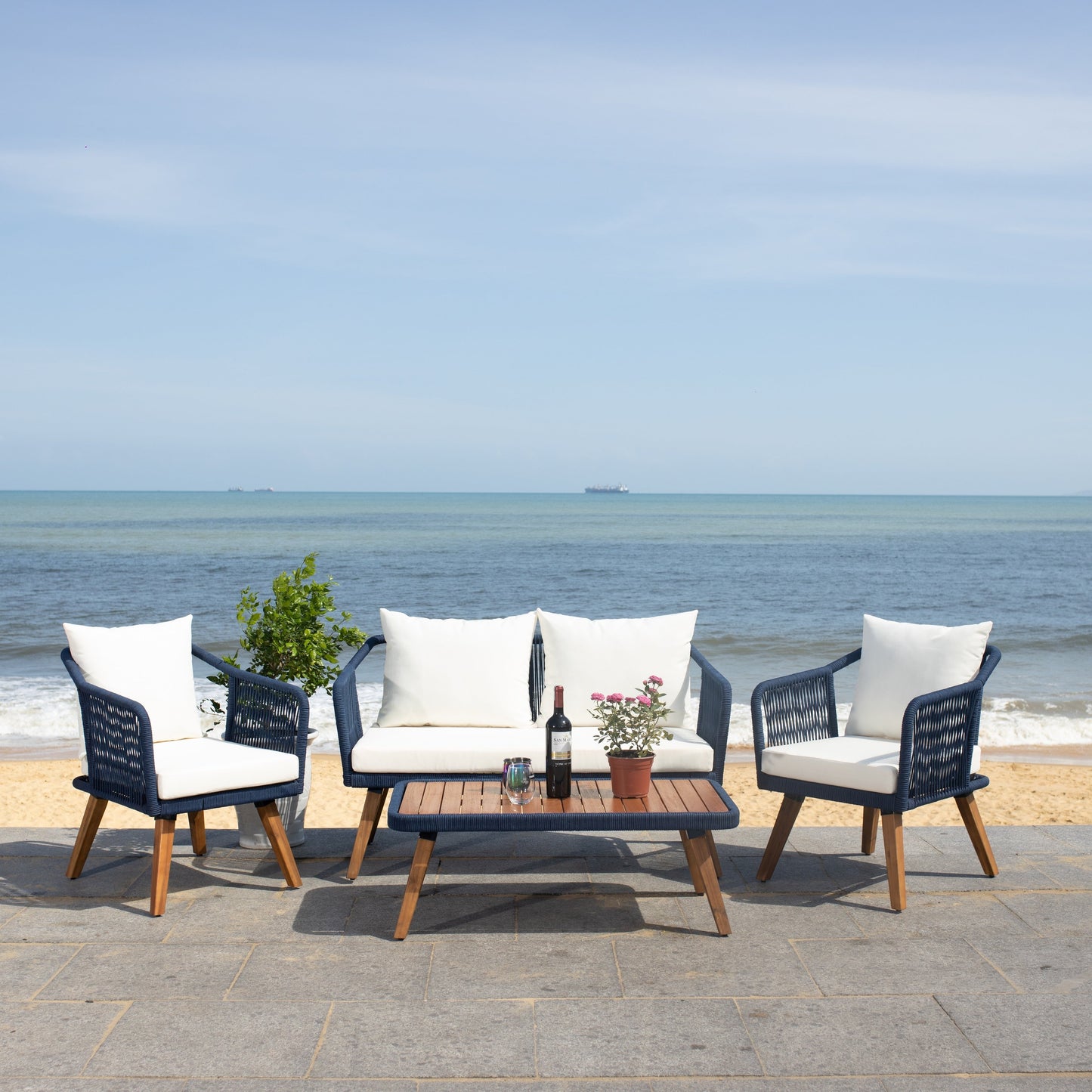 Set da giardino SAFAVIEH Jaliyah in corda grigia, 4 pezzi - 39Lx24Px15A