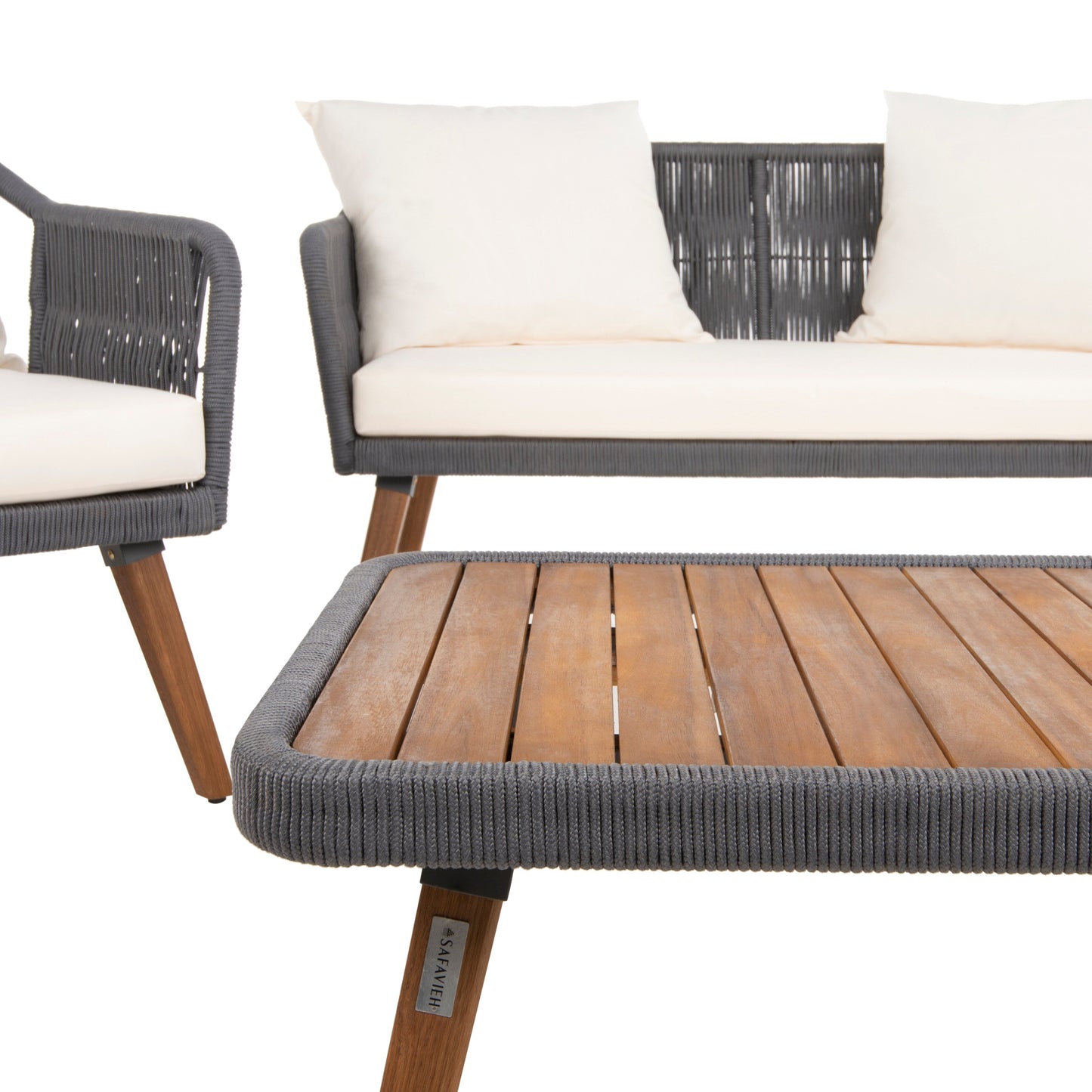 SAFAVIEH Set da soggiorno Jaliyah da esterno in corda, 4 pezzi - 39Lx25Px15A