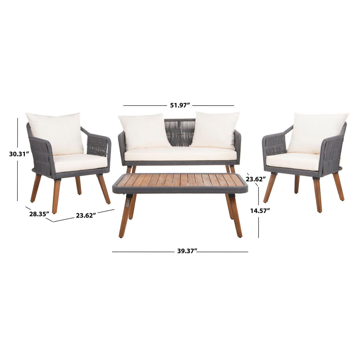 SAFAVIEH Set da soggiorno Jaliyah da esterno in corda, 4 pezzi - 39Lx25Px15A