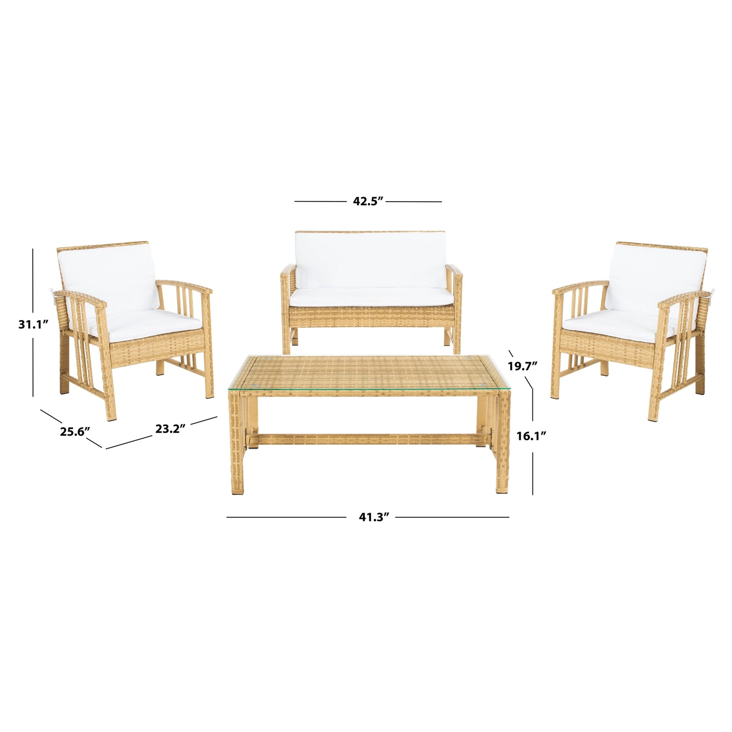 Set da soggiorno in vimini da esterno SAFAVIEH Jeta, 4 pezzi - 43L x 31P x 26A