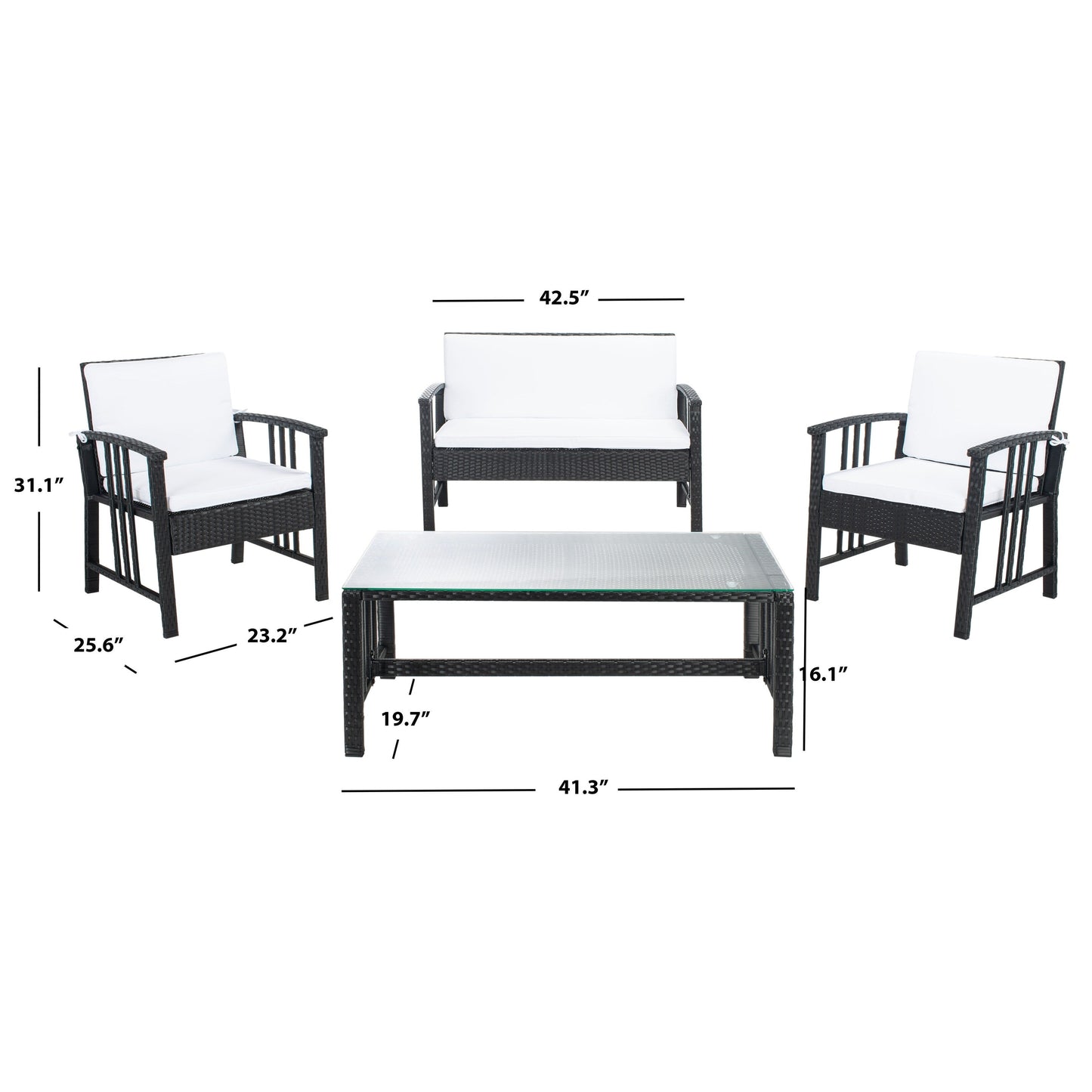 Set da soggiorno in vimini da esterno SAFAVIEH Jeta, 4 pezzi - 43L x 31P x 26A