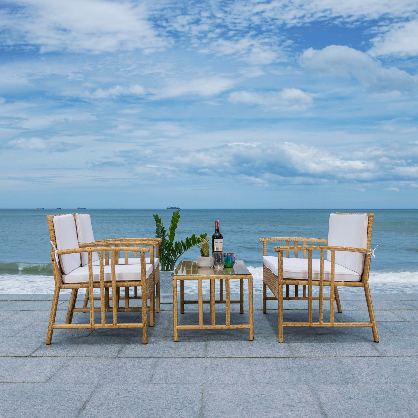 Set da soggiorno in vimini da esterno SAFAVIEH Jeta, 4 pezzi - 43L x 31P x 26A