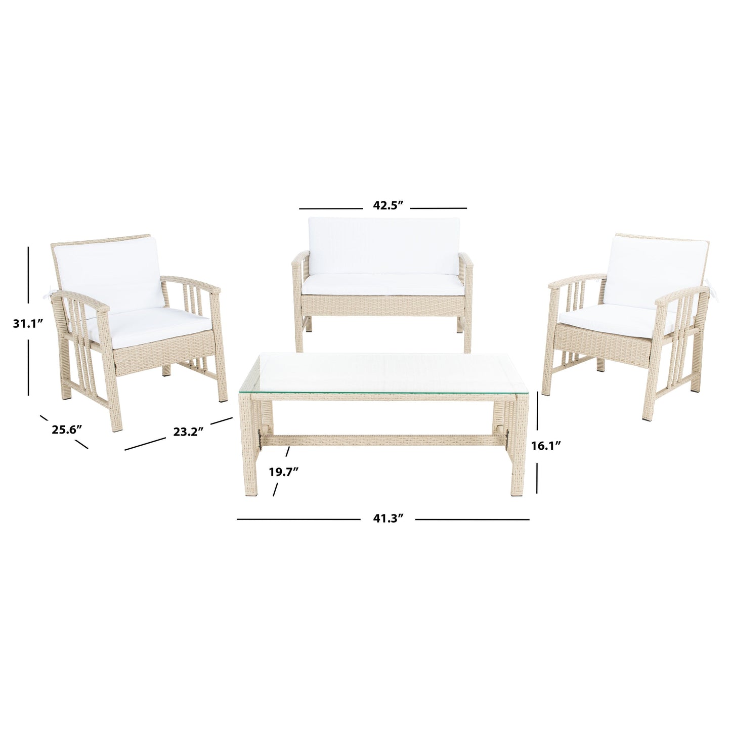 Set da soggiorno in vimini da esterno SAFAVIEH Jeta, 4 pezzi - 43L x 31P x 26A
