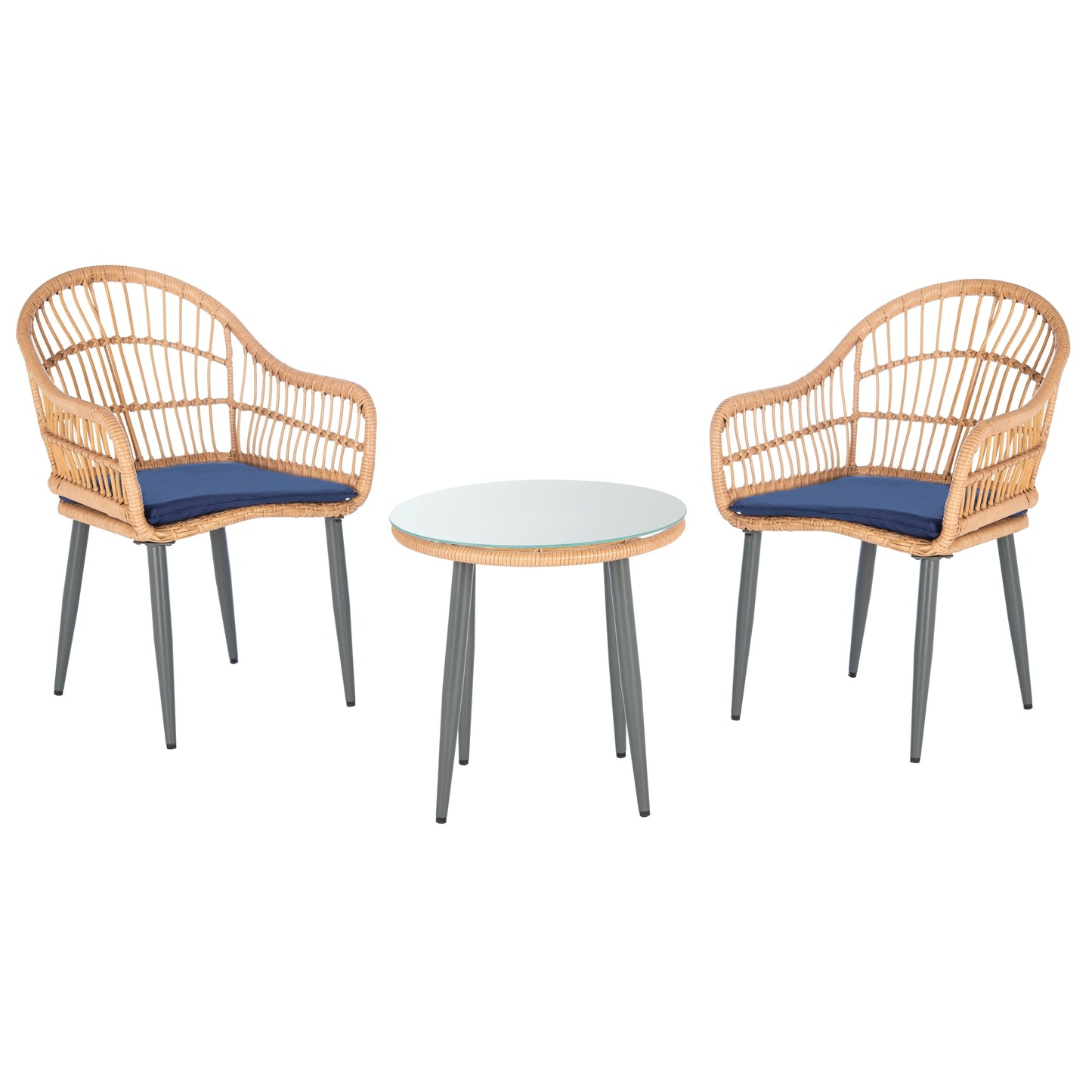 SAFAVIEH Outdoor Living Berlen set di 3 lettini - Naturale/Blu navy - 22L x 24P x 34A