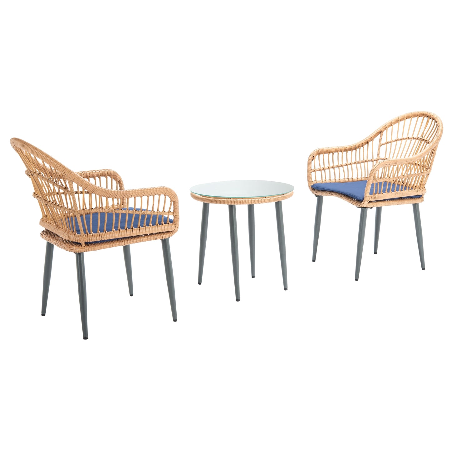 SAFAVIEH Outdoor Living Berlen set di 3 lettini - Naturale/Blu navy - 22L x 24P x 34A