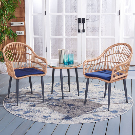 SAFAVIEH Outdoor Living Berlen set di 3 lettini - Naturale/Blu navy - 22L x 24P x 34A
