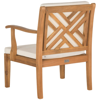 SAFAVIEH Outdoor Living Bradbury Brown Acacia Wood Set da patio con cuscini beige da 4 pezzi - 48L x 25P x 32A