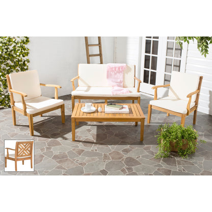 SAFAVIEH Outdoor Living Bradbury Brown Acacia Wood Set da patio con cuscini beige da 4 pezzi - 48L x 25P x 32A